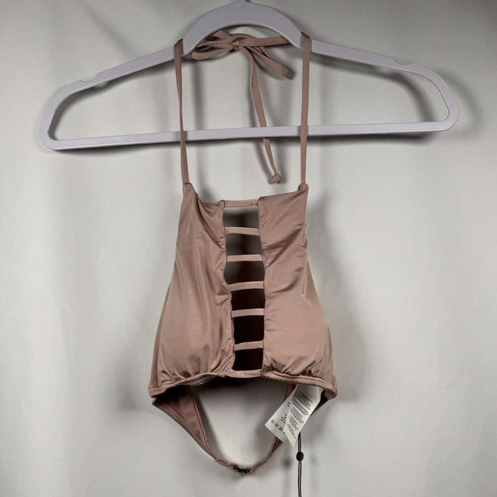Bikini Lab Strappy Halter Bikini Swim Top Taupe XS
